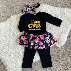 Wild One 🎂 Skirted Legging Set w/ Headband
